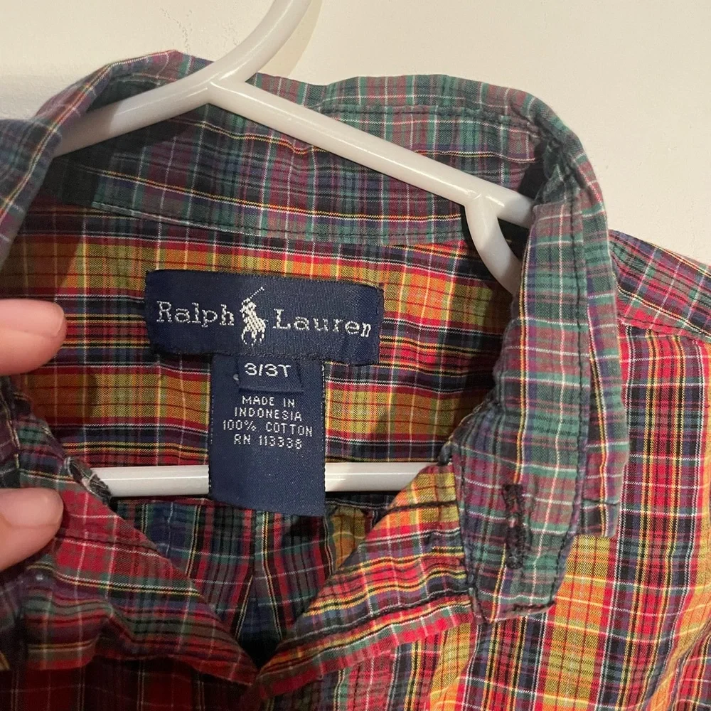 Ralph Lauren Polo Child's BoyLS Shirt Plaid Multi Color red‎ Horse size 3T